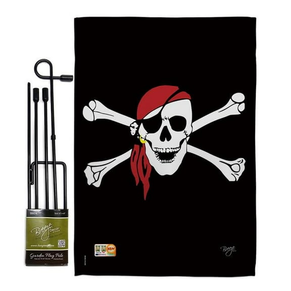 BD-PI-GS-107042-IP-BO-D-US13-BD 13 x 18.5 in. Red Bandana Coastal Pirate Impressions Decorative Vertical Double Sided Garden Flag Set with Banner Pole