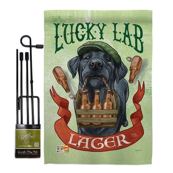 BD-PT-GS-110102-IP-BO-D-US18-WA 13 x 18.5 in. Lucky Lab Lager Nature Pets Vertical Double Sided Mini Garden Flag Set with Banner Pole