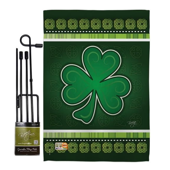 BD-SA-GS-102026-IP-BO-D-US09-BD 13 x 18.5 in. Shamrock Spring St Patrick Impressions Decorative Vertical Double Sided Garden Flag Set with Banner Pole