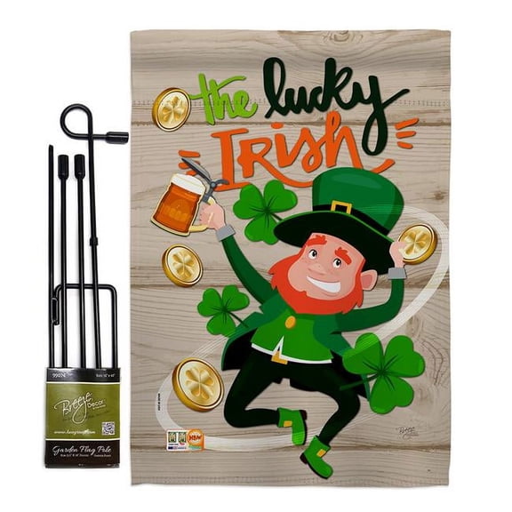 BD-SA-GS-102059-IP-BO-D-US19-BD 13 x 18.5 in. The Lucky Irish Spring St Patrick Impressions Decorative Vertical Double Sided Garden Flag Set with Banner Pole
