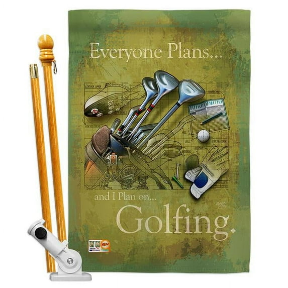 BD-SP-HS-109061-IP-BO-D-US18-SB 28 x 40 in. Vertical Plan to Golf Interests Sports Impressions Decorative Double Sided House Flag Set with Pole & Bracket Hardware