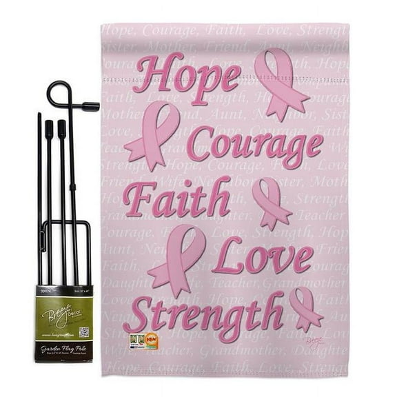 BD-ST-GS-115080-IP-BO-D-US12-BD 13 x 18.5 in. Hope, Faith, Courage Inspirational Support Impressions Decorative Vertical Double Sided Garden Flag Set with Banner Pole