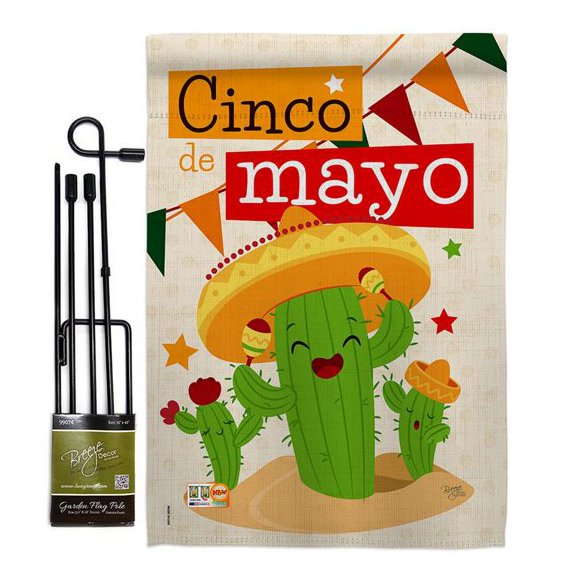 BD-SW-GS-115127-IP-BO-D-US18-BD 13 x 18.5 in. Cactus Fiesta Cinco de Mayo Country & Primitive Southwest Impressions Decorative Vertical Double Sided Garden Flag Set with Banner Pole