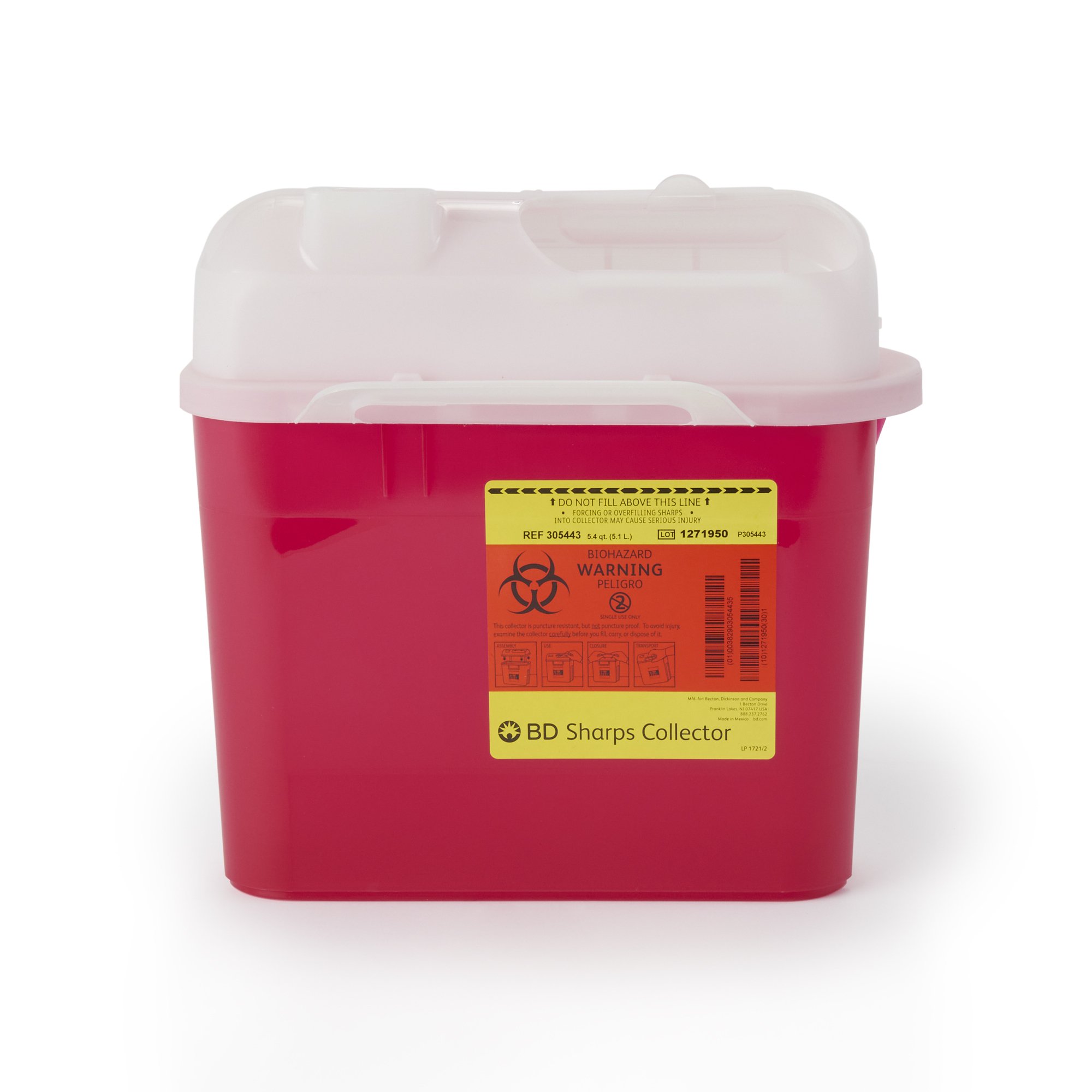 BD Sharps Container, 5.4 Quart, 117/10 x 163/5 x 41/2 Inch