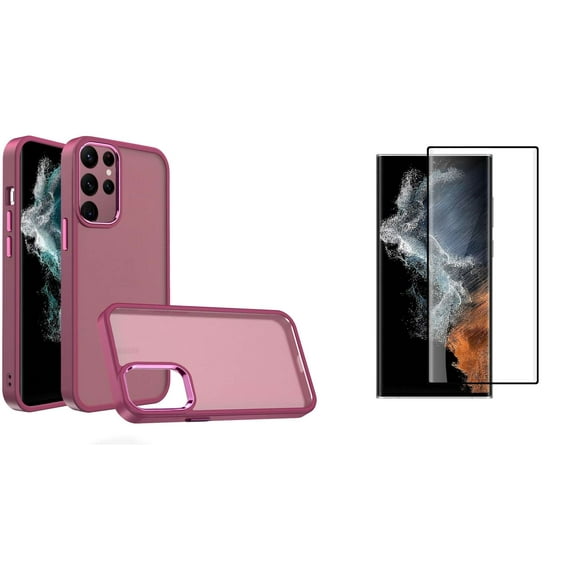 BD Slim Hybrid Case for Samsung Galaxy S23 Ultra Case (Burgundy) Frosted Back Protector TPU Cover with Screen Protectors (2-Pack) Tempered Glass
