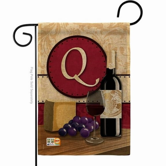 BD-WI-G-130228-IP-DB-D-US14-BD 13 x 18.5 in. Wine T Initial Burlap Happy Hour & Drinks Impressions Decorative Vertical Double Sided Garden Flag