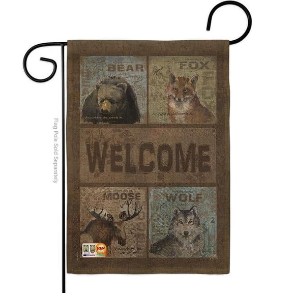 BD-WL-G-110001-IP-DB-D-US15-SB 13 x 18.5 in. Welcome Wilderness Burlap Nature Wildlife Impressions Decorative Vertical Double Sided Garden Flag