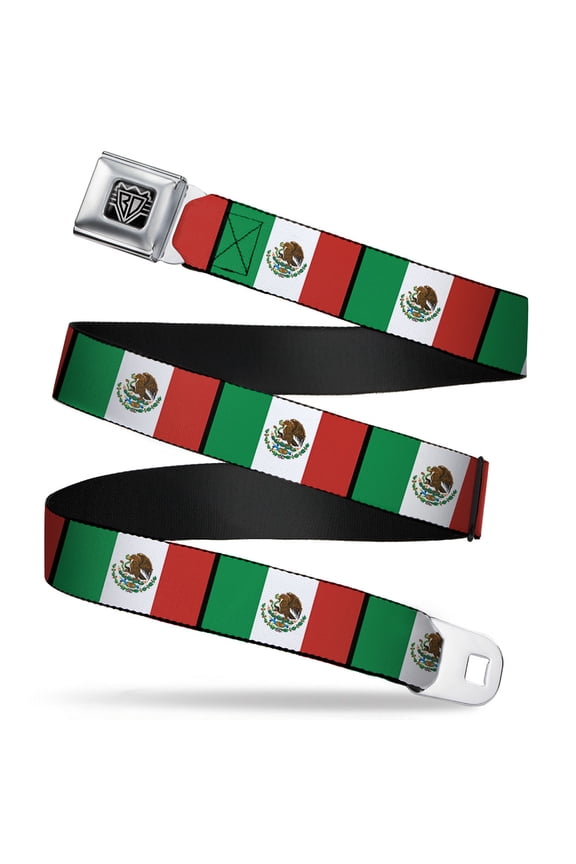 Belt, Seatbelt Buckle Belt, Mexico Flags, Youth 22 to 32 Inches