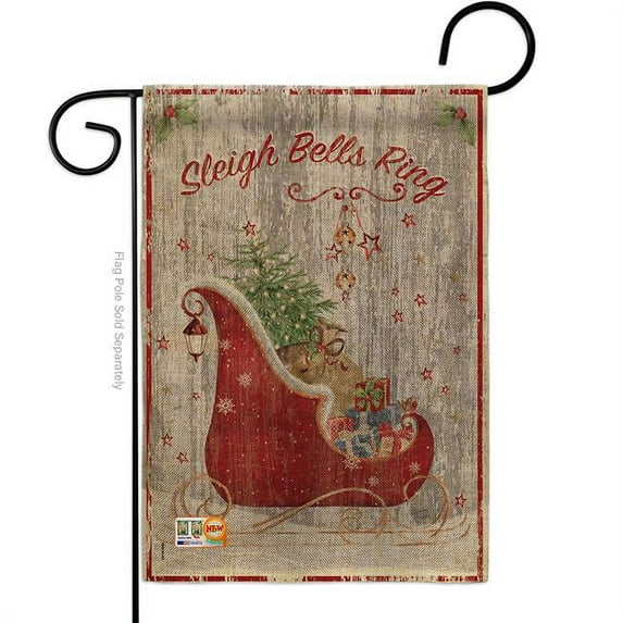 BD-XM-G-114189-IP-DB-D-US18-SB 13 x 18.5 in. Sleigh Bells Ring Burlap Winter Christmas Impressions Decorative Vertical Double Sided Garden Flag