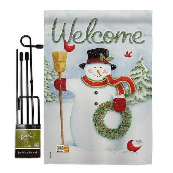 BD-XM-GS-114100-IP-BO-D-US12-AM 13 x 18.5 in. Snowman Wreath Winter Christmas Impressions Decorative Vertical Double Sided Garden Flag Set with Banner Pole
