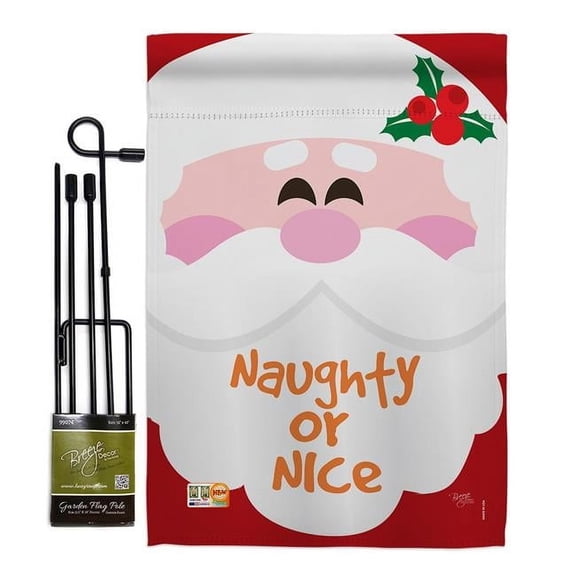 BD-XM-GS-114153-IP-BO-D-US17-BD 13 x 18.5 in. Naughty Or Nice Winter Christmas Impressions Decorative Vertical Double Sided Garden Flag Set with Banner Pole