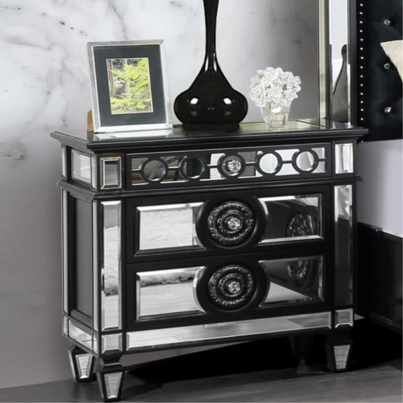 BD00585 Nightstand, Mirrored, Black & Sliver Finish - Varian II ( 1Pc/1Ctn )