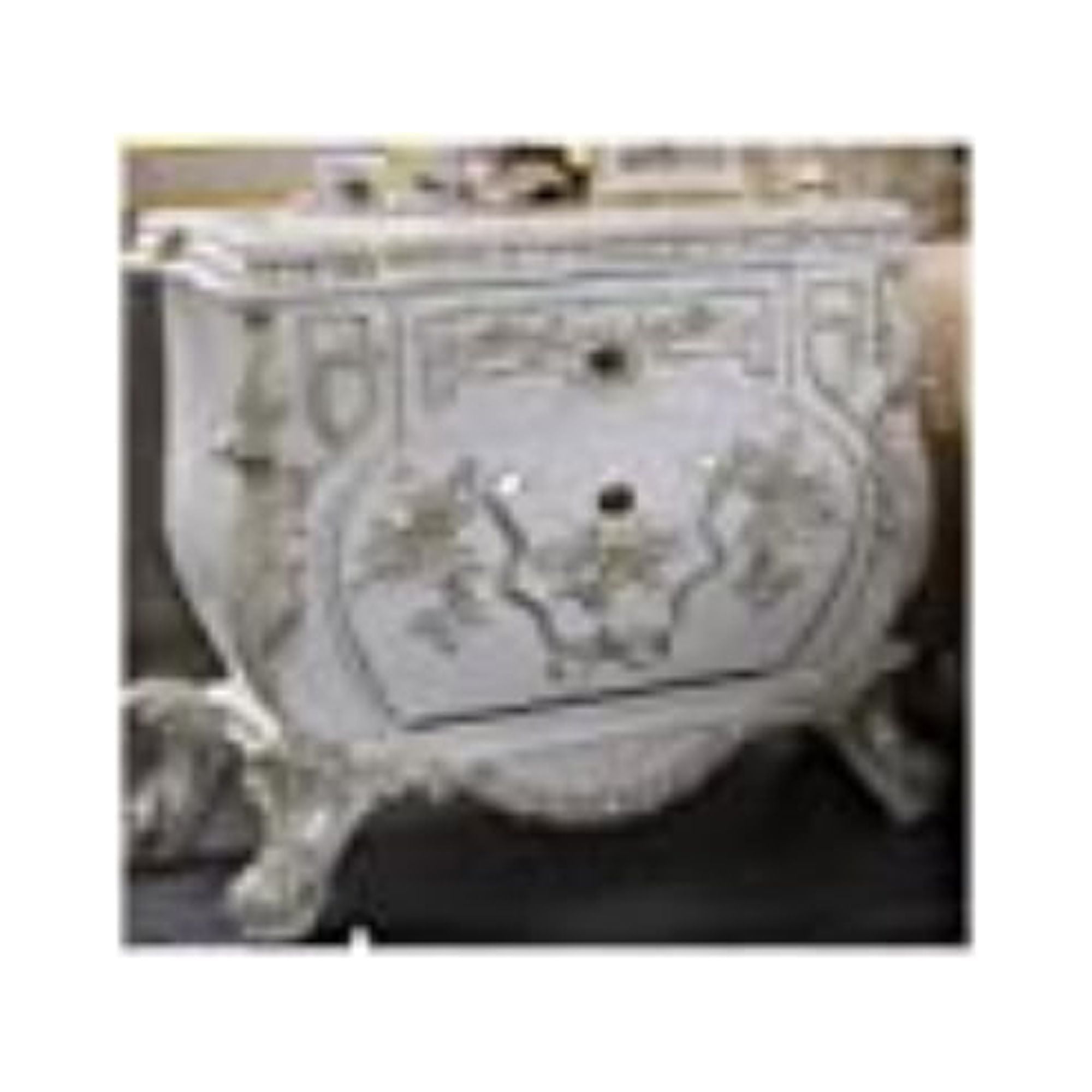 Antique White Floral Scroll Nightstand with Gold Trim