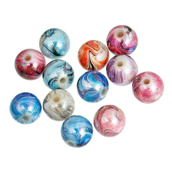 BD463 - 100 pcs Acrylic Glossy Marble Round Gumball Bubble Gum Striped Beads, 10mm - Assortment of Colors - 2.5mm Hole Size