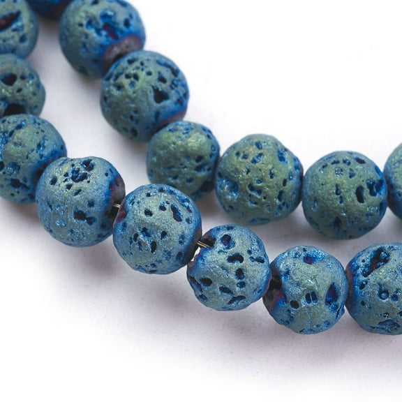 BD469 - 6mm Electroplated Rainbow Blue Green Stone Lava Round Beads - 15" strand - Hole Size: 1mm - Approx. 66 pcs.