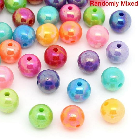 BD484 - 300 pcs Acrylic Glossy Round Gumball Bubble Gum Beads, 8mm - Assortment of Colors - Hole Size: 2.5mm