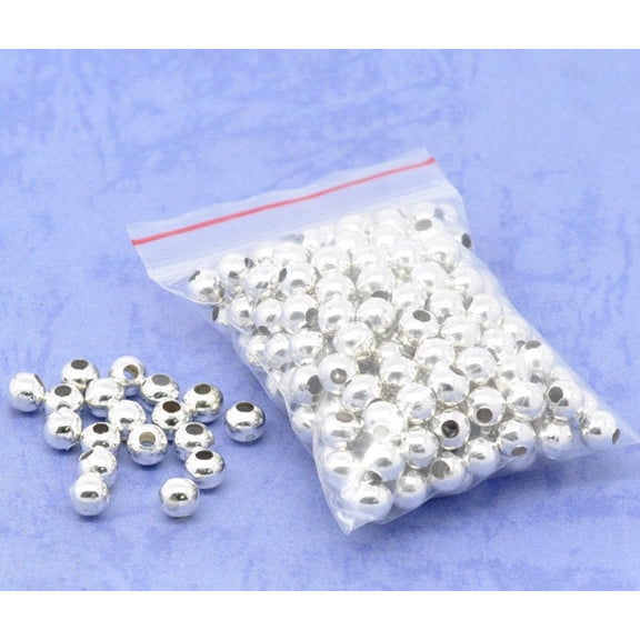 BD551A - 300 pcs Silver Plated Alloy Smooth Ball Spacer Beads- 5mm - Hole Size: 1.9mm