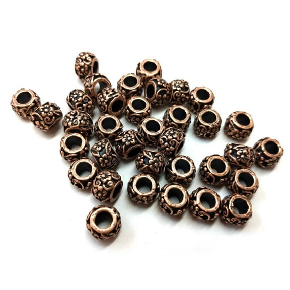 BD712 - 50 pcs Antique Copper Tone Flower METAL Ball Spacer Beads - 10mm - Large Hole: 5mm - Fits European Cords and Paracord!
