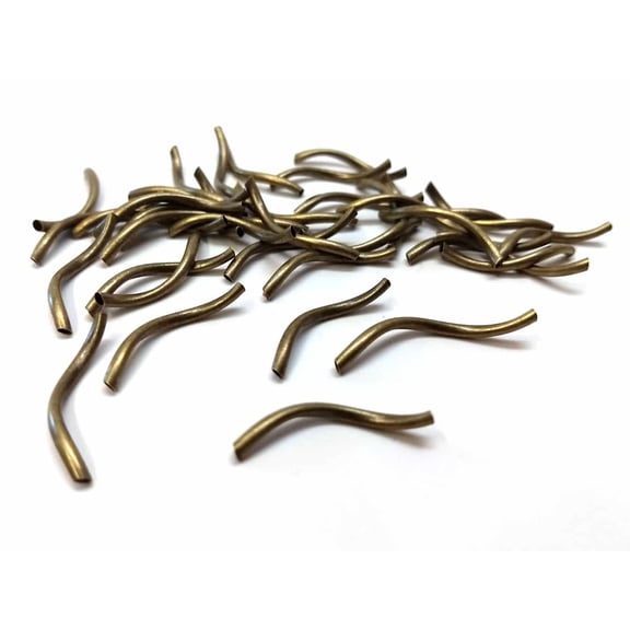 BD807 - 200 pcs. Antique Bronze Noodle Tube Long Thin Smooth Twisted Curved Beads - 26mm x 2mm (1" x 1/8") - Made of Copper! Hole:1.5mm