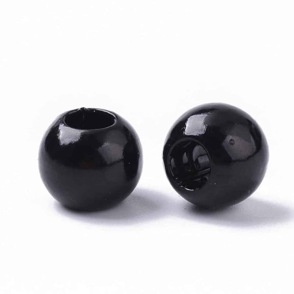 BD826 - 100 pcs Black Smooth ABS Plastic Ball Spacer Beads - 12mm - Large Hole: 5mm - Fits European Cords and Paracord!
