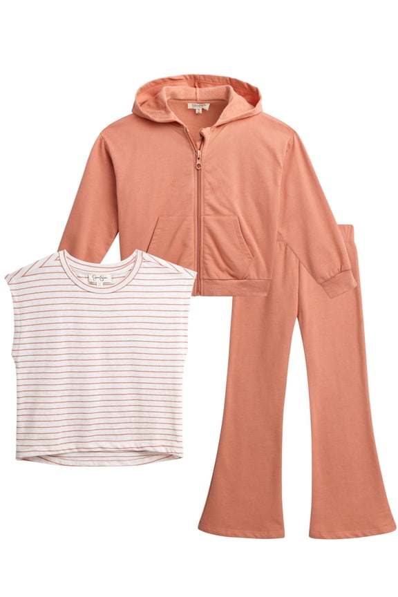 Girls' Tee, Hoodie and Flare Pants Set, 3-Piece, Sizes 4-8