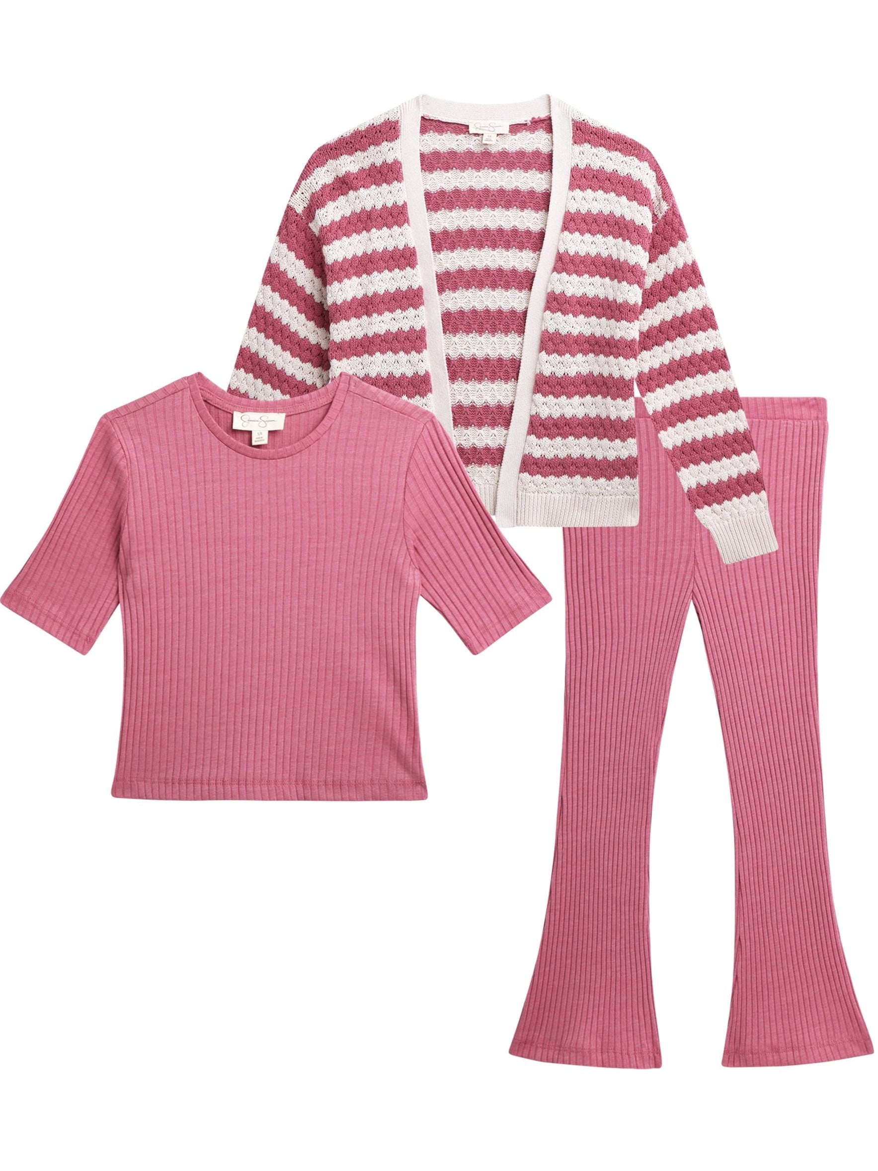 Jessica Simpson Girls' Tee, Cardigan and Flare Pants Set, 3-Piece, Sizes 4-8