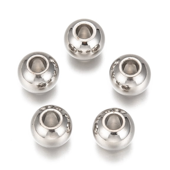 BD851 - 10 pcs 304 Stainless Steel Silver Ball Spacer Beads- 12mm x 11mm - Large Hole: 4mm - Silver - Tarnish Resistant!