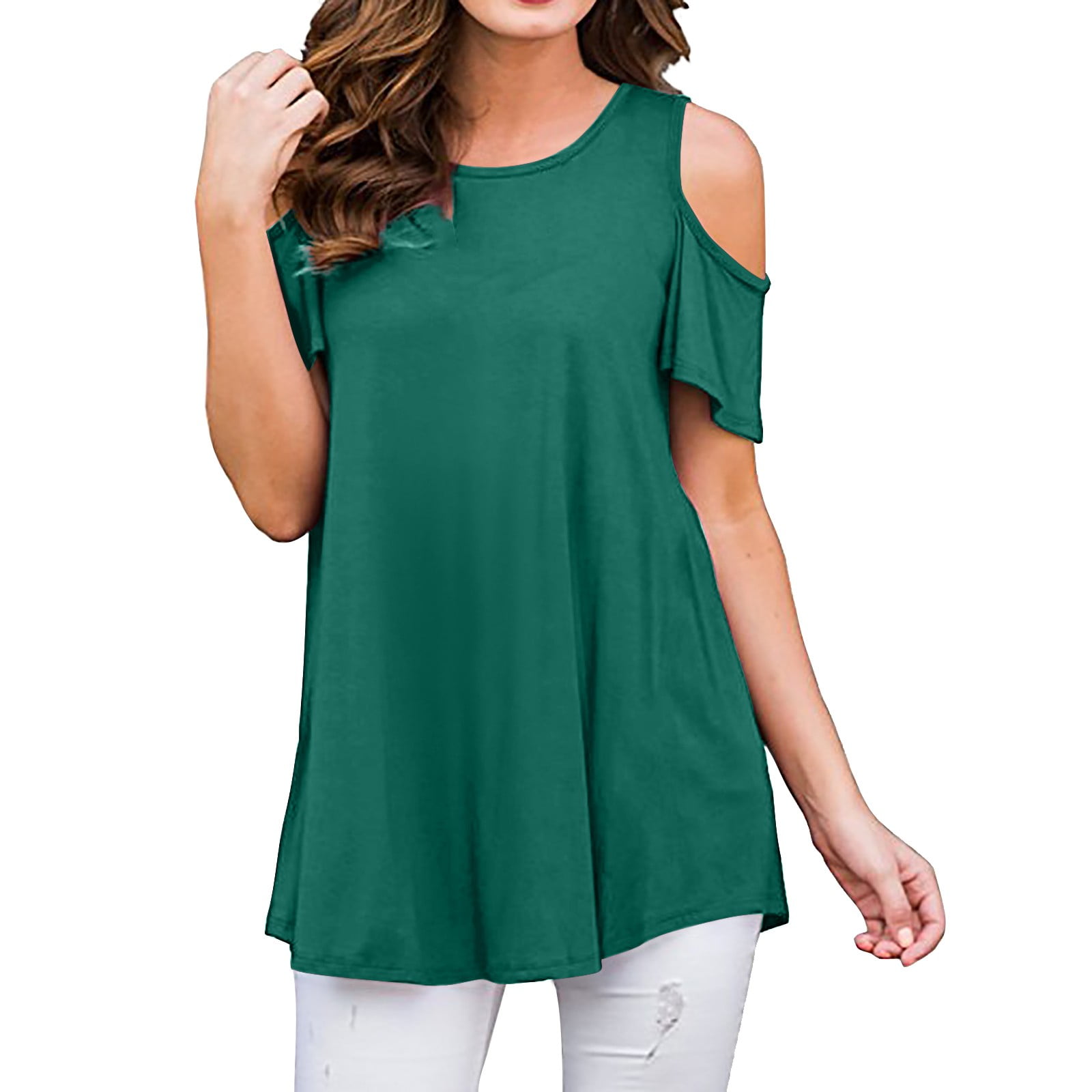 BDDVIQNN Women's Shirts Tops Women's Cold Shoulder Short Sleeve Casual ...