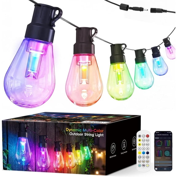 BDEKIL 50FT RGB+IC Outdoor String Lights, Dreamcolor Chasing Effect Patio Lights with Dimmable Shatterproof IP67 Waterproof LED Bulbs, Decor for Backyard, Balcony, Outdoor Living, Party