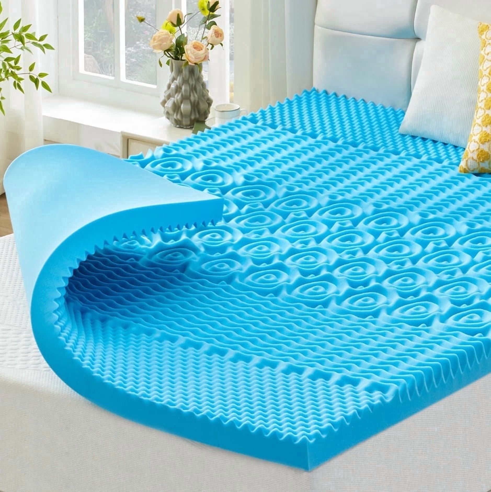 BDEUS 2 inch Mattress Topper, Cooling Gel Memory Foam Zoned Support Bed Topper for Pressure Relief, Twin
