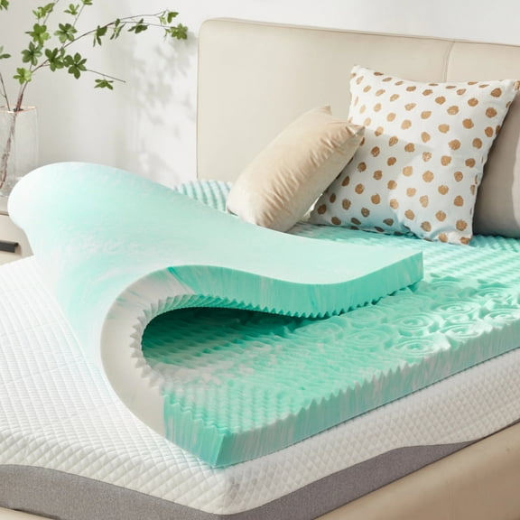 BDEUS 2 inch Mattress Topper, Cooling Gel Memory Foam Zoned Support Bed Topper for Pressure Relief, Twin-XL