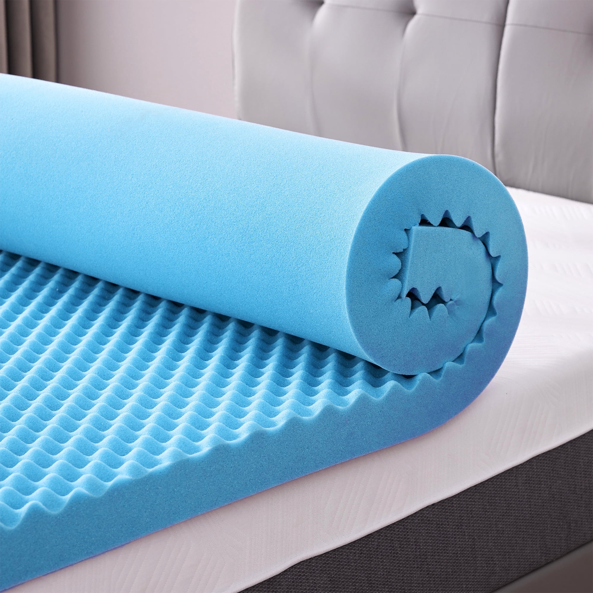 BDEUS 2 inch Gel Cooling Memory Foam Mattress Topper, Memory Foam Egg Crate Mattress Topper, CertiPUR-US Certified, Twin Size