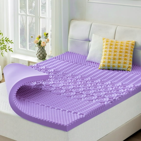 BDEUS 2" Gel Memory Foam Mattress Topper 5-Zoned Support Mattress Topper，Reversible Beds Topper,Twin Size