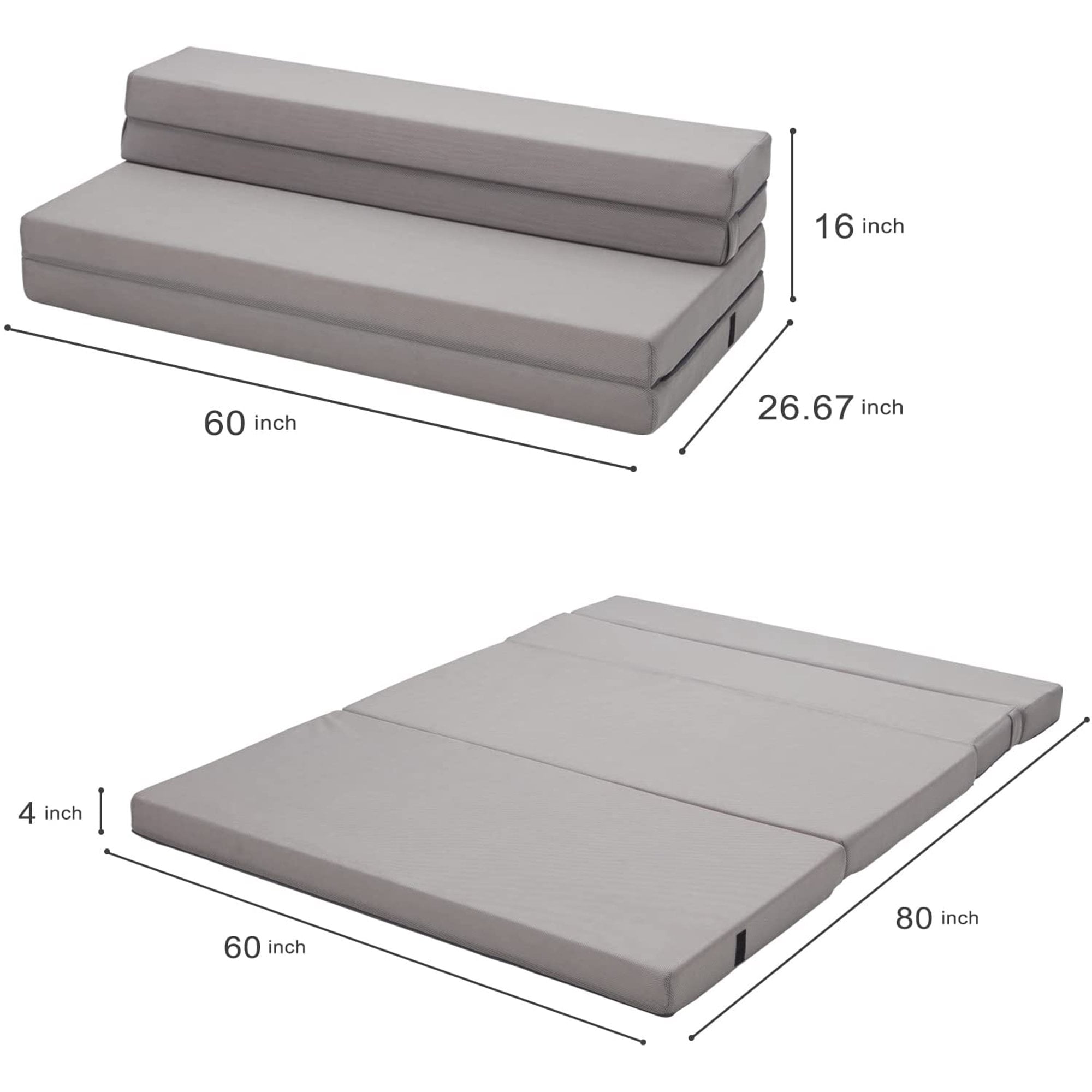 BDEUS 4 inch Thick Queen Folding Portable Mattress Topper and Folding