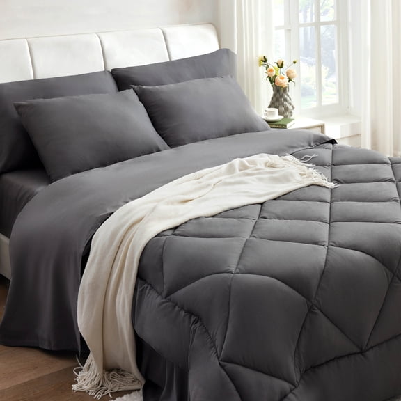 BDEUS Queen Size Comforter Set 3 Piece Extra Soft Bedding Set with Comforter and 2 Pillow Case for All Seasons,Grey