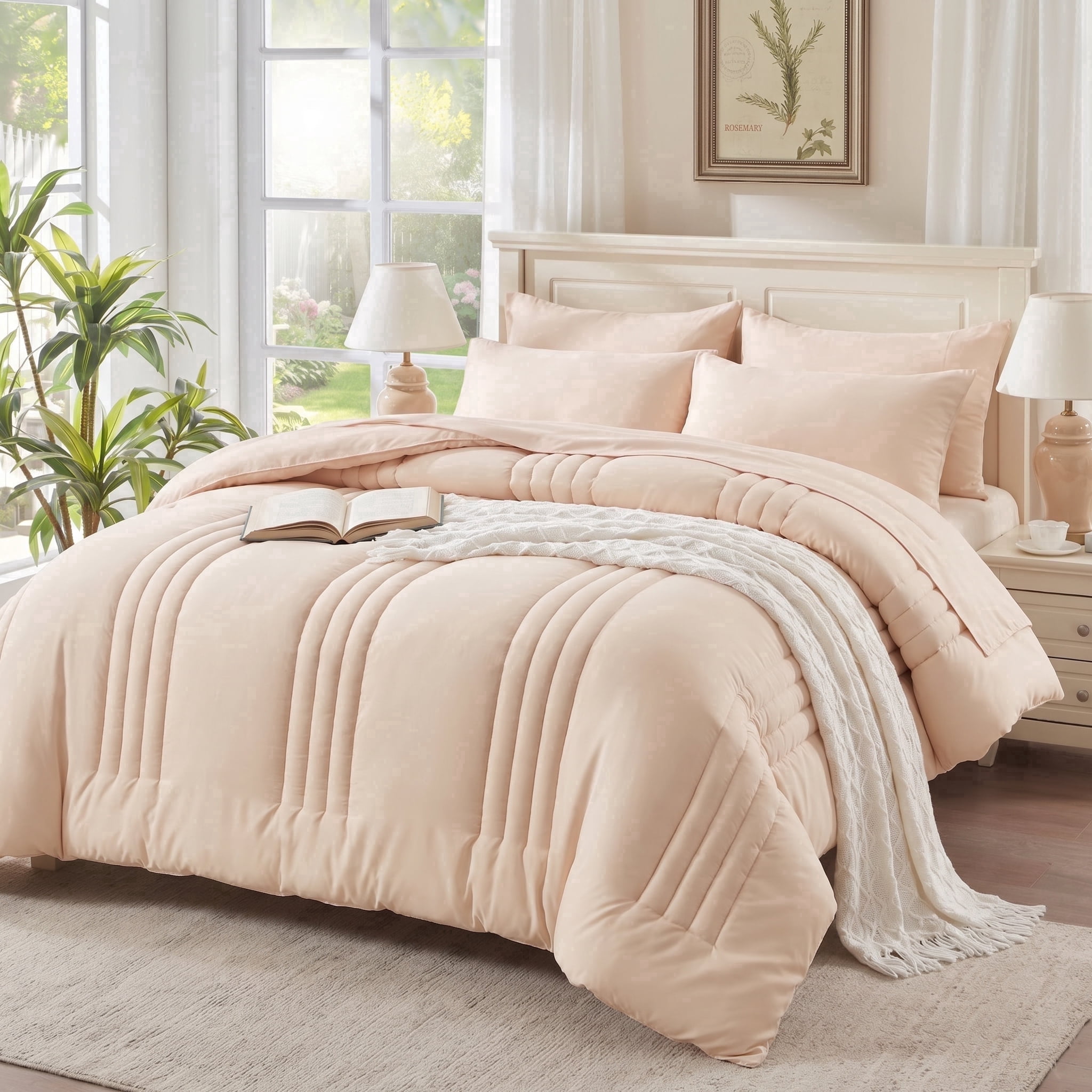 BDEUS Full Comforter Set 5 Pieces,Comforter Set,Bed in a Bag, Bedding Set with Comforter,Fitted Sheet,Flat Sheet,Pillowcase, All Season
