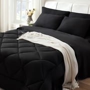 BDEUS Full Comforter Set 5 Pieces,Comforter Set,Bed in a Bag, Bedding Set with Comforter,Fitted Sheet,Flat Sheet,Pillowcase, All Season,Black