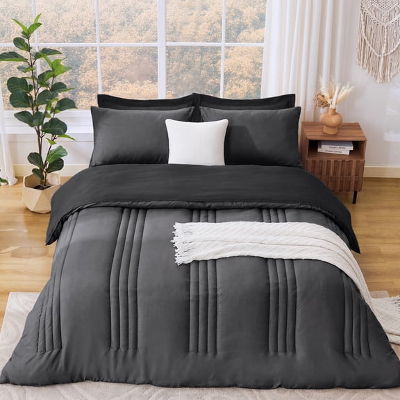 BDEUS Full Comforter Set 5 Pieces,Comforter Set,Bed in a Bag, Bedding Set with Comforter,Fitted Sheet,Flat Sheet,Pillowcase, All Season, Grey
