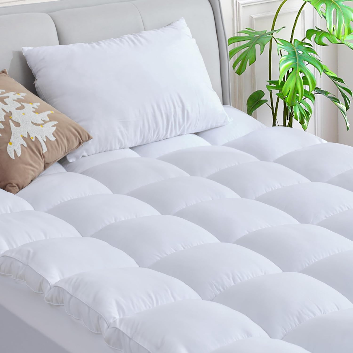 BDEUS Full Size Extra Thick Mattress Topper, Cooling Mattress Pad Cover, Pillow Top Protector with 8-21 inch Deep Pocket, White