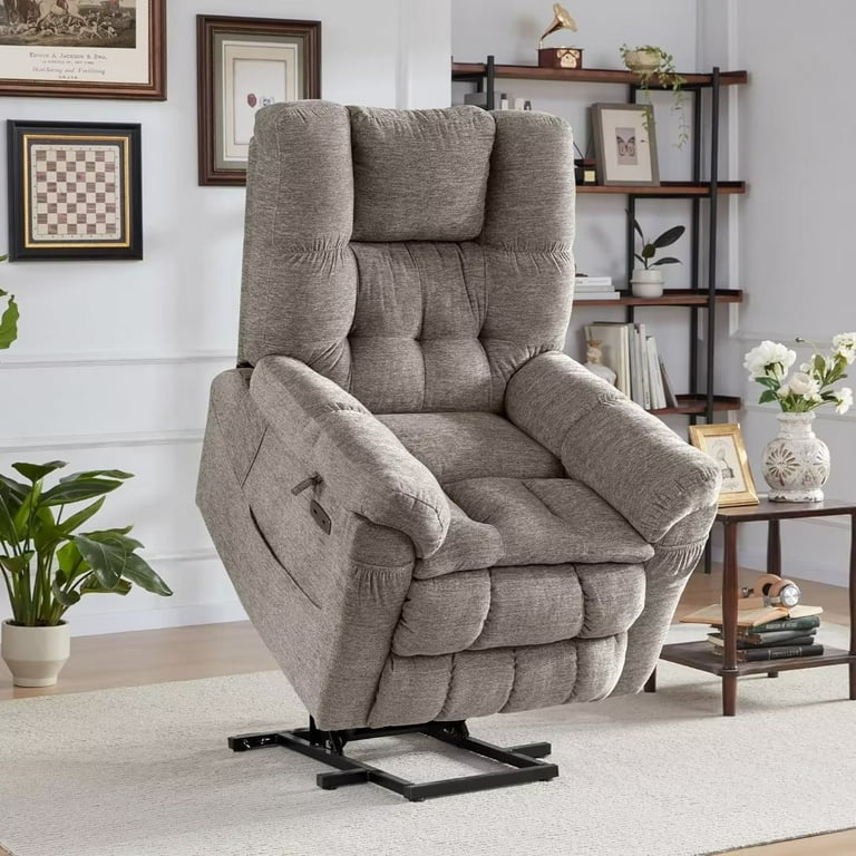 BDEUS Lay Flat Three Motor Power Lift Rcliner Chair with Adjustable Headrest for Elderly People Electric Recliner with Infinite Positions Heat and
