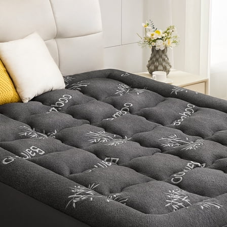 BDEUS Mattress Topper Queen for Back Pain,Bamboo Mattress Pad Cover,Mattress Pad,8-21" Deep Elastic Pocket, Plush Soft Down，Grey