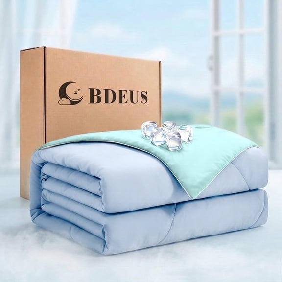BDEUS Cooling Comforter Queen Size, Single Lightweight Summer Bed Comforter for Hot Sleepers and Night Sweats, Q-MAX Cooling Technology, Soft Nylon Quilted Comforter Blanket, Teal Blue