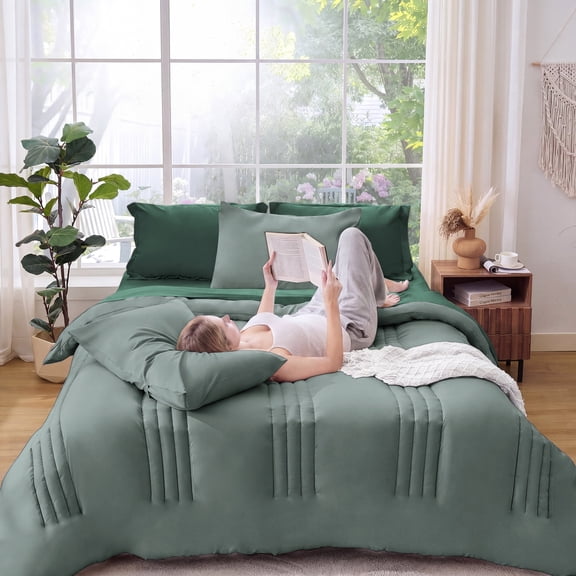 BDEUS Queen Comforter Set 5 Pieces,Comforter Set,Bed in a Bag, Bedding Set with Comforter,Fitted Sheet,Flat Sheet,Pillowcase, All Season, Cyan