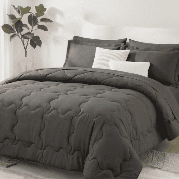 BDEUS Queen Comforter Set, 5 Pieces Comforter Set, Bed in a Bag, Bedding Set with Comforter, Fitted Sheet, Flat Sheet, Pillowcase, All Season, Dark Gray