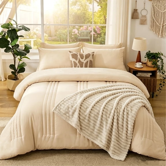 BDEUS Queen Comforter Set 7 Pieces,Comforter Set,Bed in a Bag, Bedding Set with Comforter,Fitted Sheet,Flat Sheet,Pillowcase, All Season