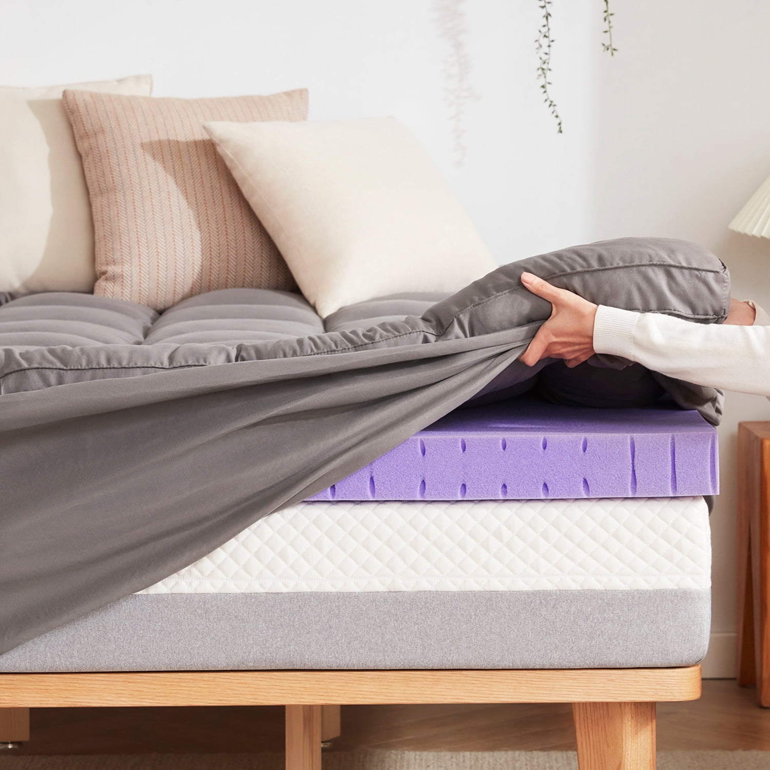 HOMBYS Queen Size 6 Inch Memory Foam Mattress Topper - Dual Layer For Pressure Relief