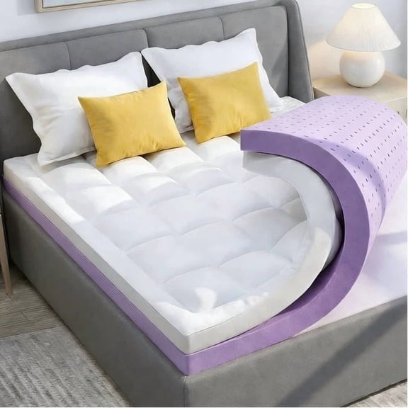 BDEUS Queen Size Dual Layer 5 inch Memory Foam Mattress Topper, 2 inch Gel Memory Foam and 3 inch 1450 GSM Down Alternative Quilted Pillow Top Mattress Pad Cover for Back Pain,Soft