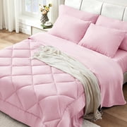 BDEUS Twin Comforter Set 4 Pieces,Comforter Set,Bed in A Bag, Bedding Set with Comforter,Fitted Sheet,Flat Sheet,Pillowcase, All Season, Pink