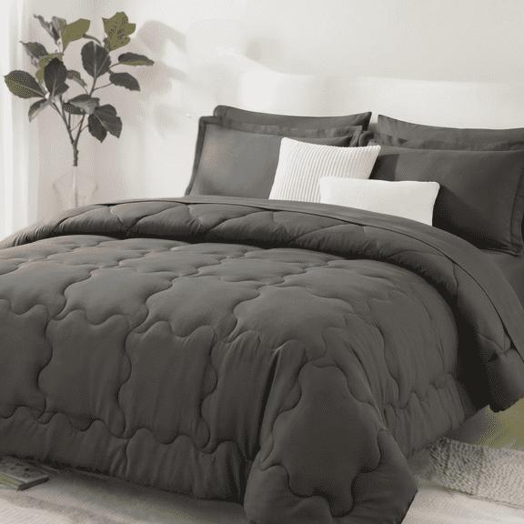 BDEUS Twin Comforter Set, 4 Pieces Comforter Set, Bed in a Bag, Bedding Set with Comforter, Fitted Sheet, Flat Sheet, Pillowcase, All Season, Dark Gray