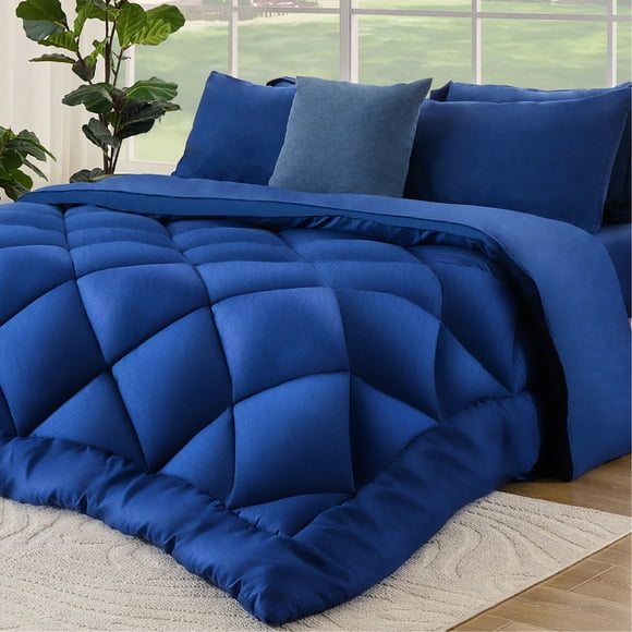 BDEUS 5 Pieces Comforter Set Twin/Twin-XL，Bed in A bag，All Seasons Bedding sets with Comforter,Fitted Sheet,Flat Sheet,Pillowcase & Shame，dark blue